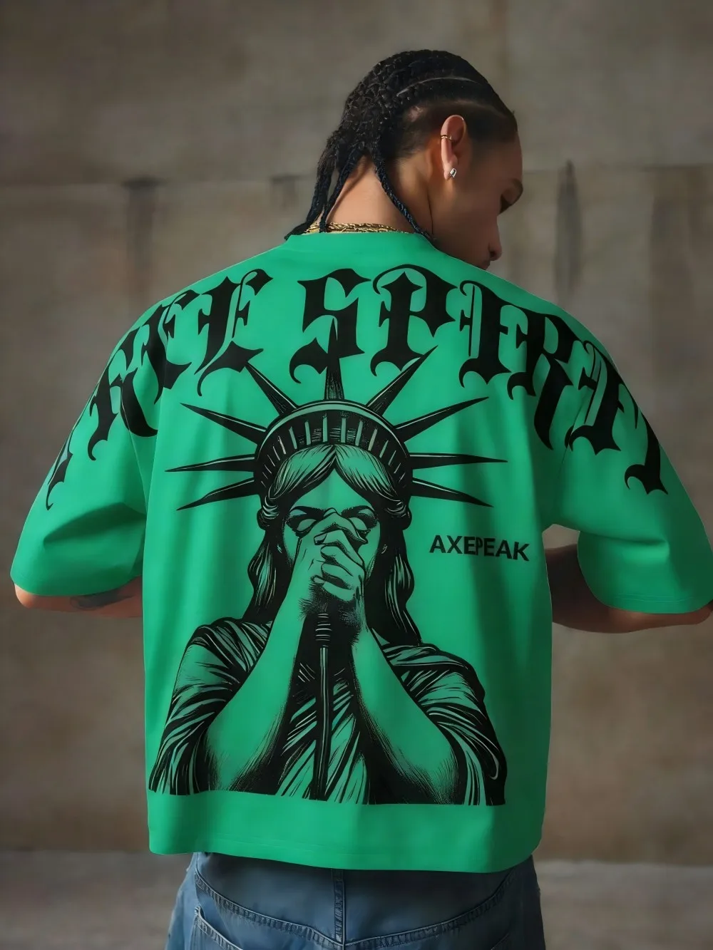 New Men's Summer Gothic Statue of Liberty Printed Comfortable and Breathable Round Neck T-shirt Outdoor Street Top