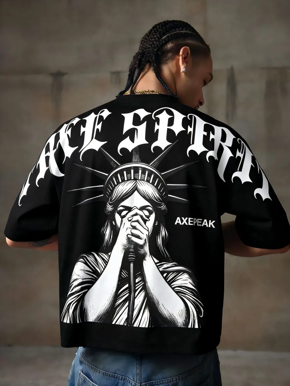 New Men's Summer Gothic Statue of Liberty Printed Comfortable and Breathable Round Neck T-shirt Outdoor Street Top