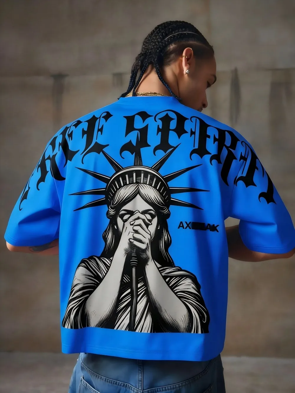 New Men's Summer Gothic Statue of Liberty Printed Comfortable and Breathable Round Neck T-shirt Outdoor Street Top