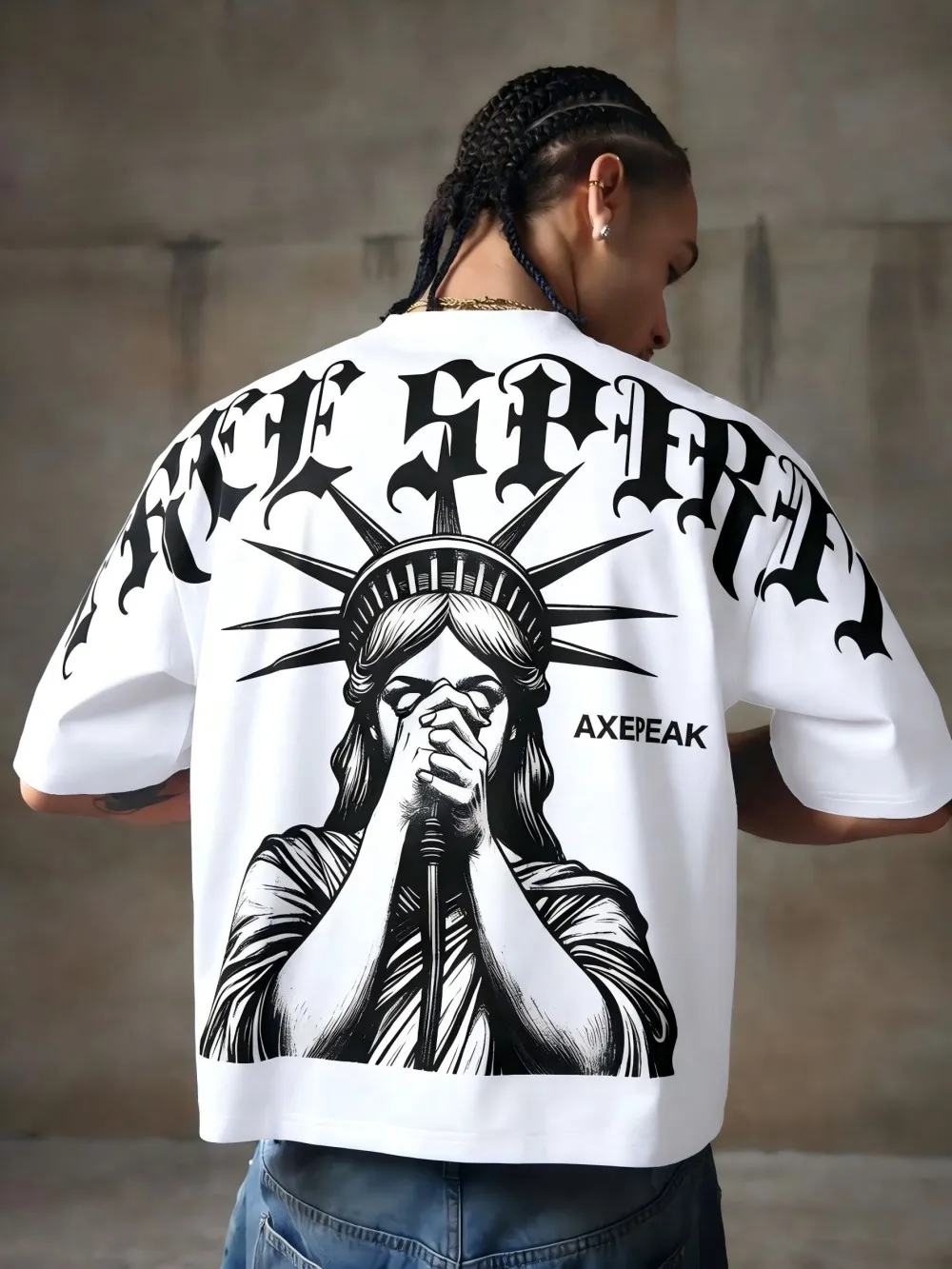 New Men's Summer Gothic Statue of Liberty Printed Comfortable and Breathable Round Neck T-shirt Outdoor Street Top