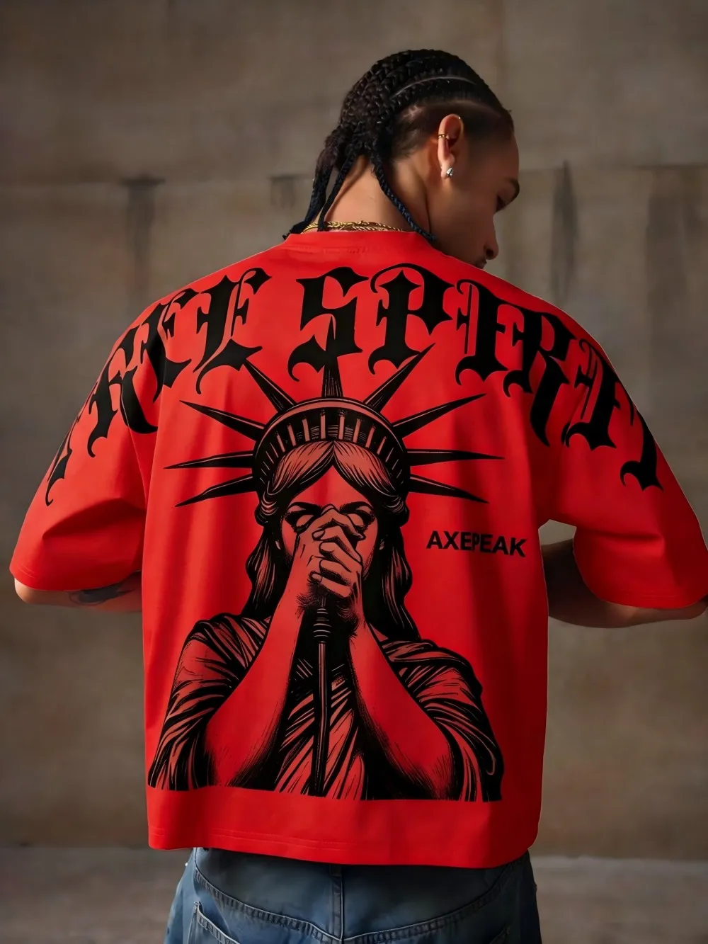 New Men's Summer Gothic Statue of Liberty Printed Comfortable and Breathable Round Neck T-shirt Outdoor Street Top