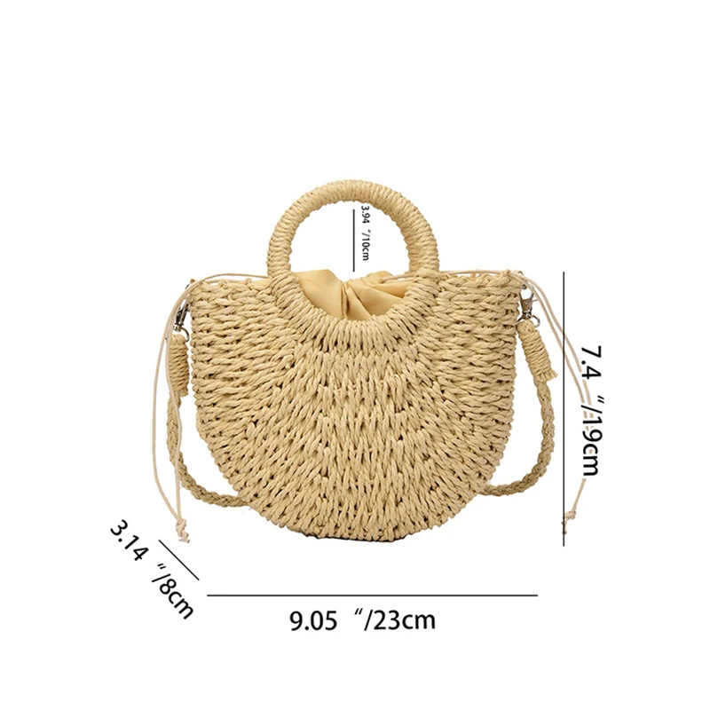 2026 NEW Summer Women Handmade Weave Straw Rattan Half-Moon Beach Handbag Large Capacity Hollow Crossbody Shoulder Bag