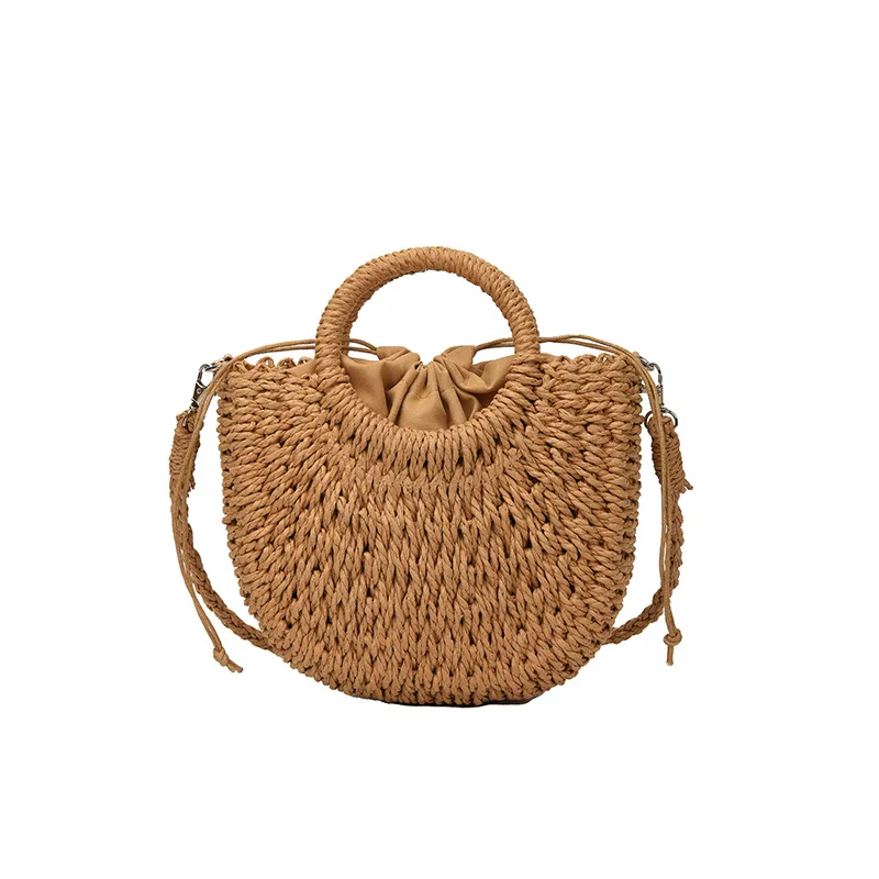 2026 NEW Summer Women Handmade Weave Straw Rattan Half-Moon Beach Handbag Large Capacity Hollow Crossbody Shoulder Bag