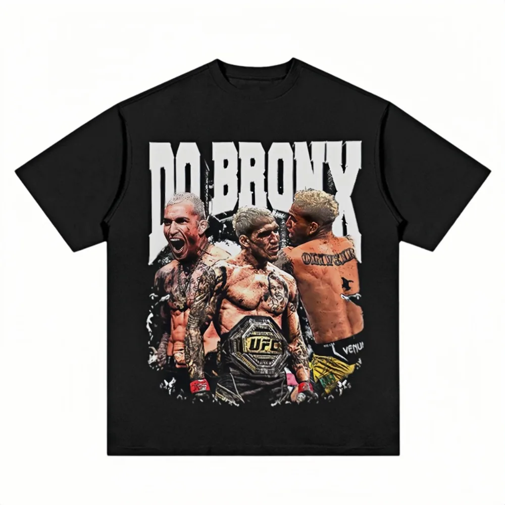 Charles Oliveira Do Bronx Print T-Shirt Men Oversized Cotton Streetwear Dynamic Fit Vintage Crew Neck Champion Graphic Daily