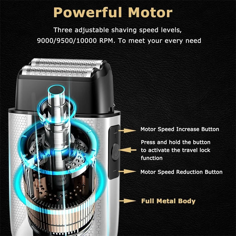 KEMEI T402 Professional Foil Shavers for Men IPX7 Waterproof Electric Razor for Men with LED Display Double Electric Shaver