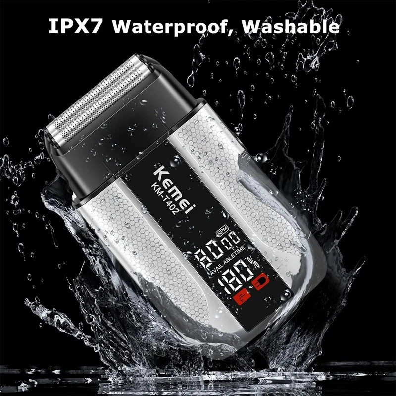 KEMEI T402 Professional Foil Shavers for Men IPX7 Waterproof Electric Razor for Men with LED Display Double Electric Shaver