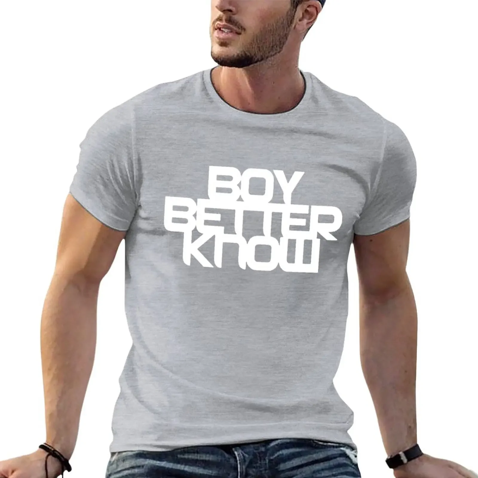 Boy Better Know Chest Placement White T-Shirt, Custom Design Your Own Oversized Graphic Tee, Men's Blouse T-Shirts Pack