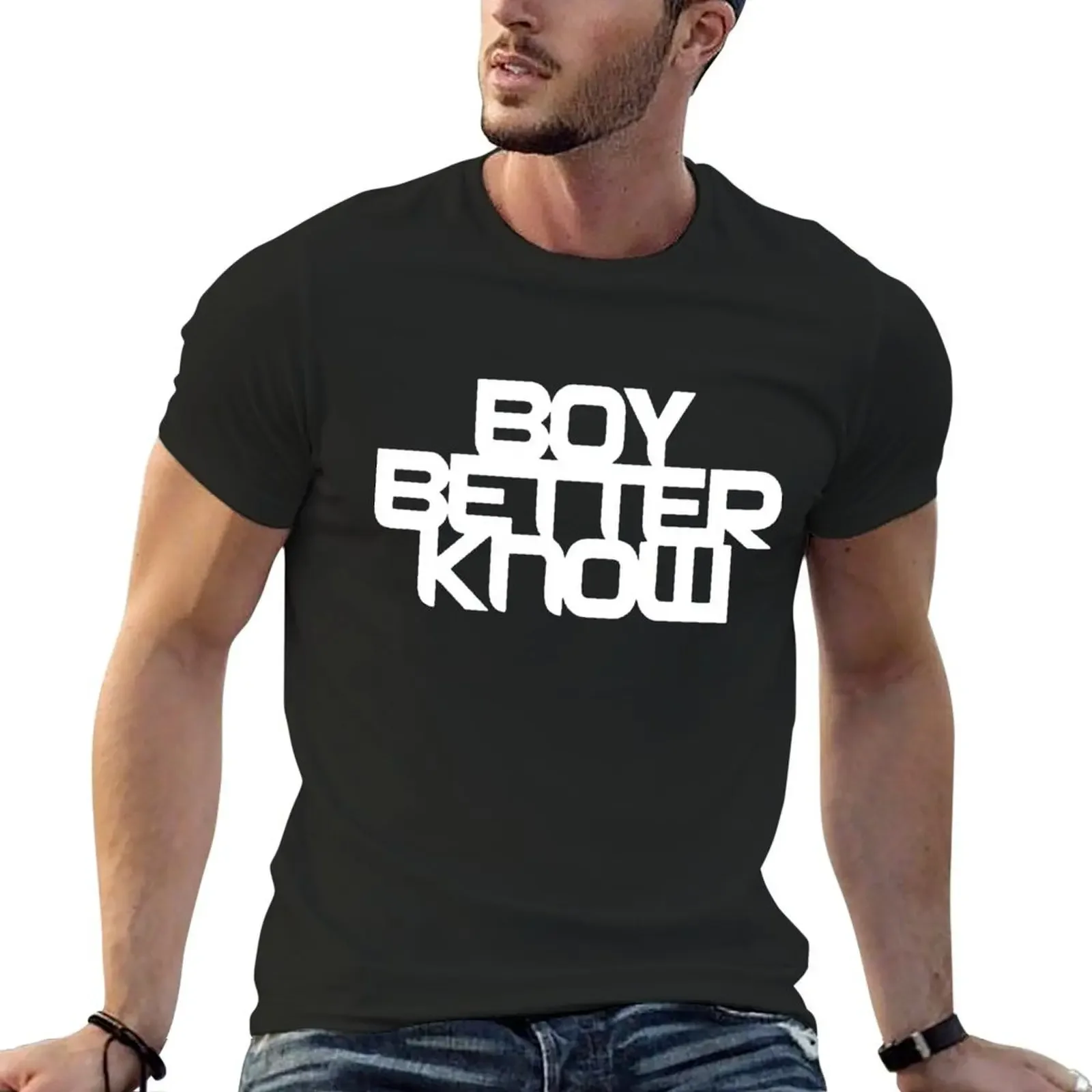 Boy Better Know Chest Placement White T-Shirt, Custom Design Your Own Oversized Graphic Tee, Men's Blouse T-Shirts Pack