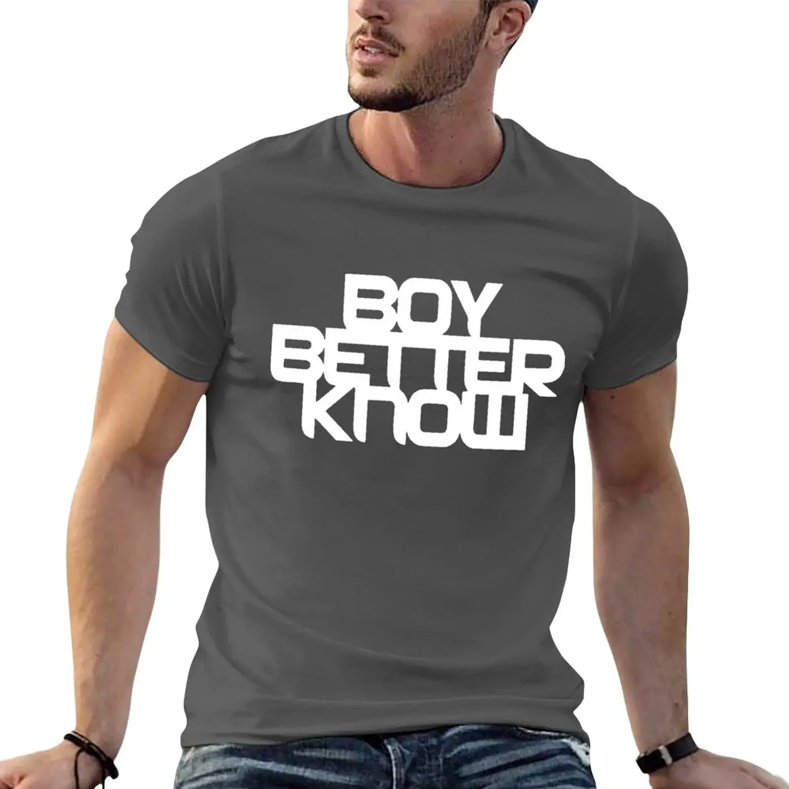 Boy Better Know Chest Placement White T-Shirt, Custom Design Your Own Oversized Graphic Tee, Men's Blouse T-Shirts Pack