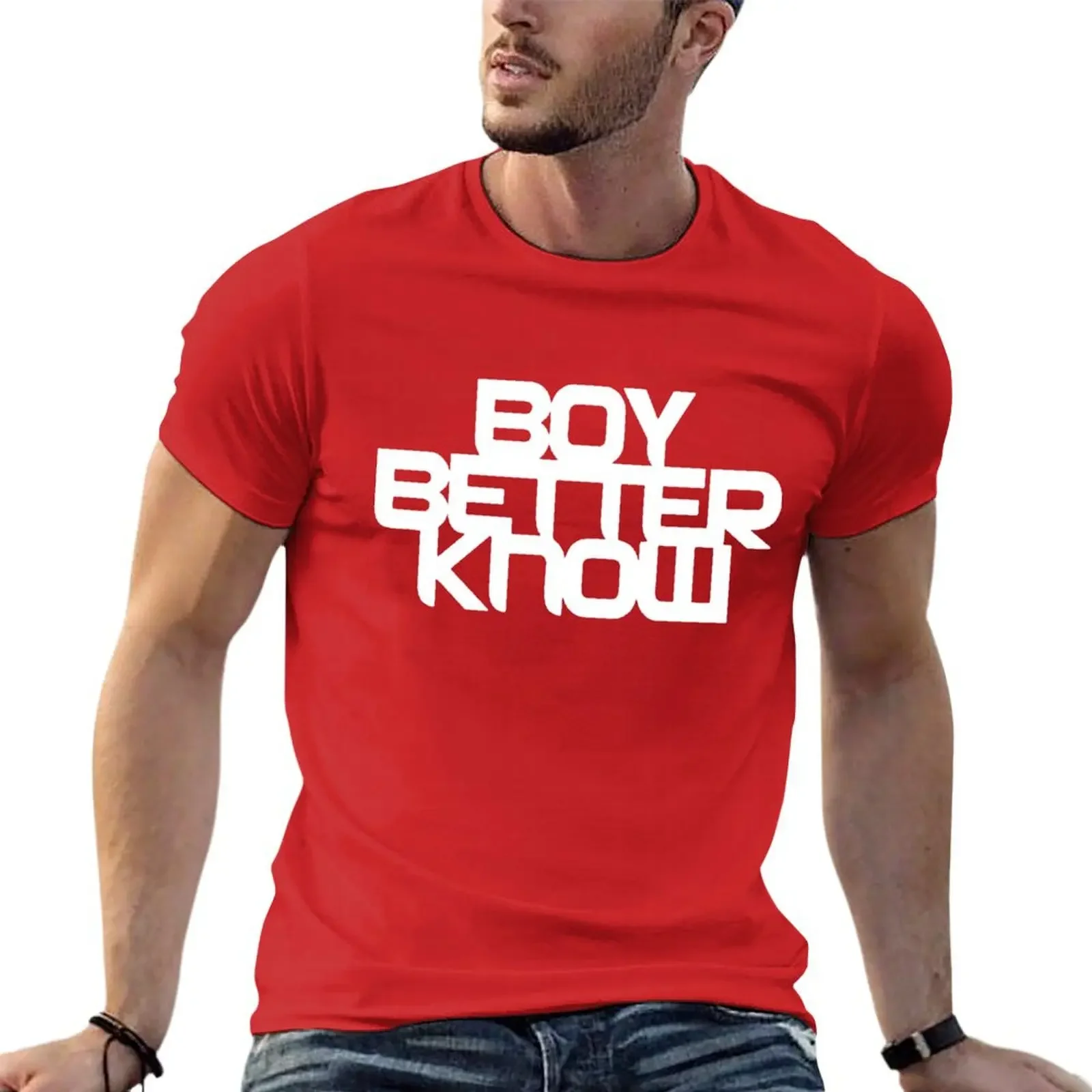 Boy Better Know Chest Placement White T-Shirt, Custom Design Your Own Oversized Graphic Tee, Men's Blouse T-Shirts Pack