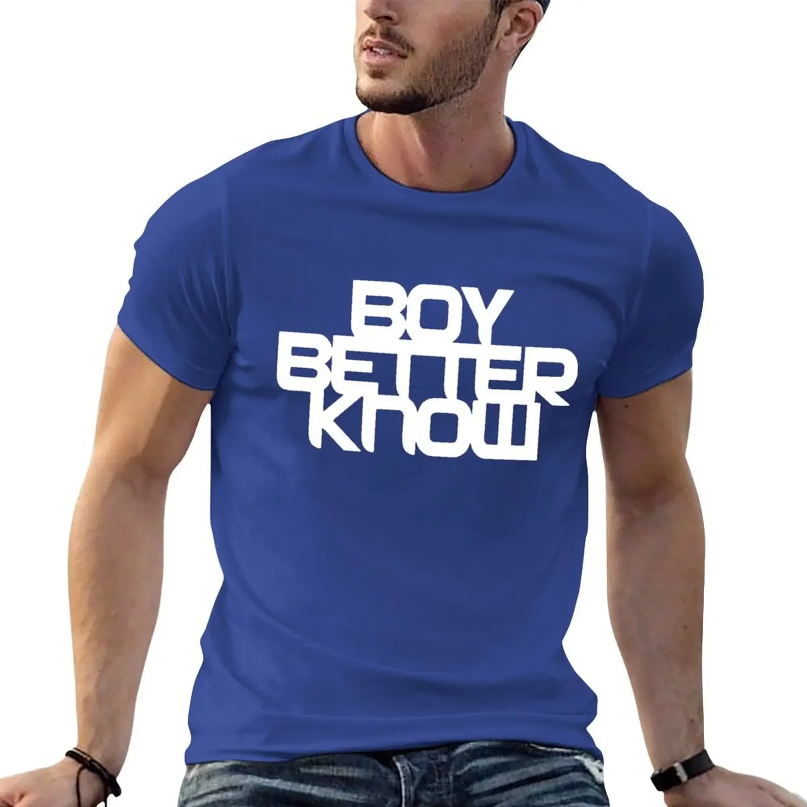Boy Better Know Chest Placement White T-Shirt, Custom Design Your Own Oversized Graphic Tee, Men's Blouse T-Shirts Pack