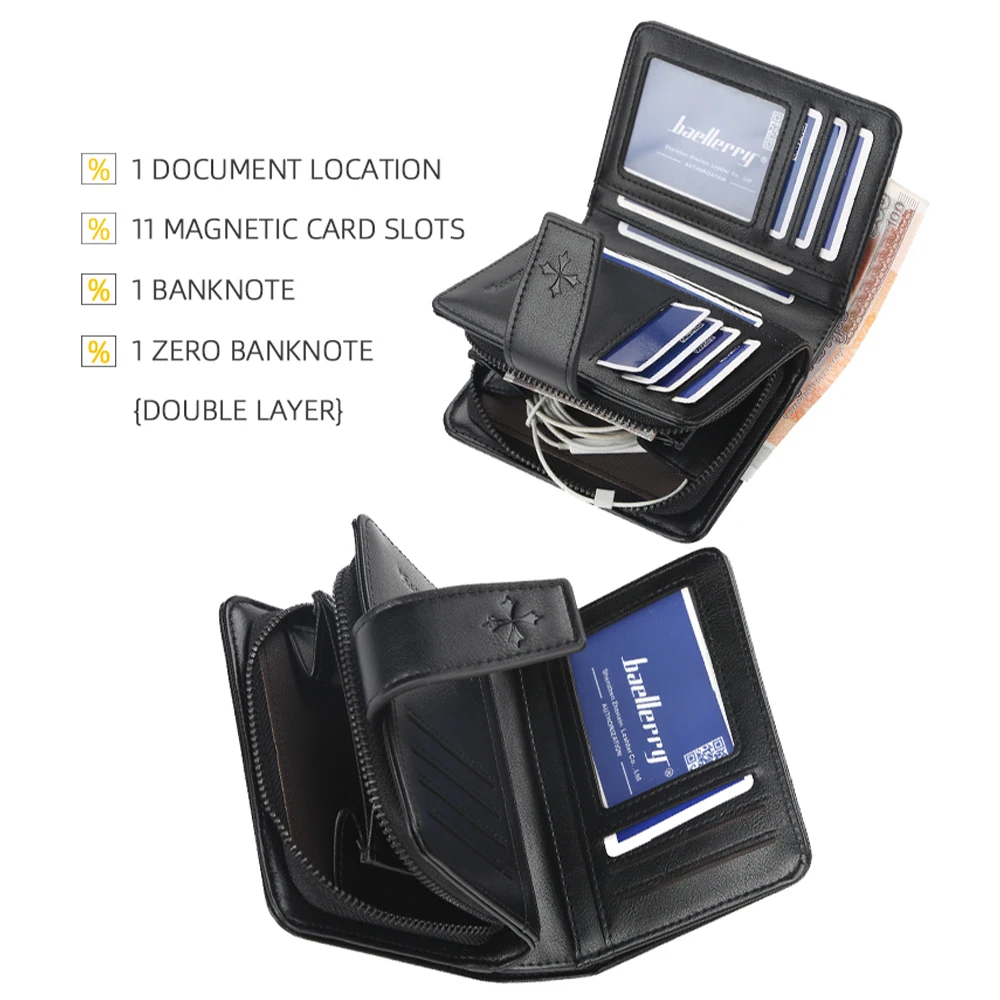 Trendy Buckle Men's Wallet, Short Wallet in a Simple Street Style, Fashionable Men's Accessory with Multiple Card Slots, Multifunctional Large-Capacity Men's Short Wallet
