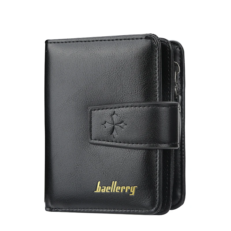 Trendy Buckle Men's Wallet, Short Wallet in a Simple Street Style, Fashionable Men's Accessory with Multiple Card Slots, Multifunctional Large-Capacity Men's Short Wallet