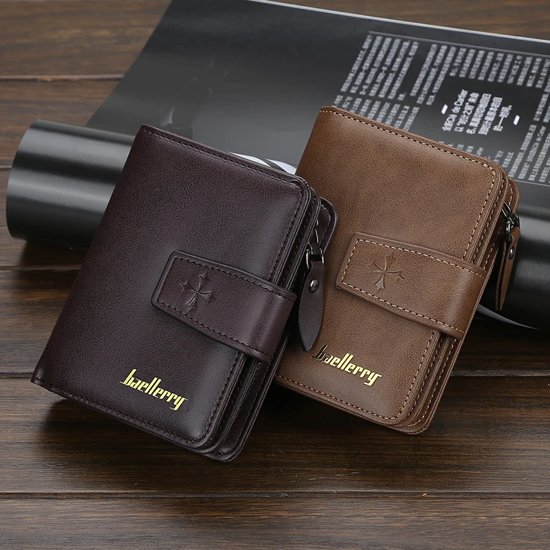 Trendy Buckle Men's Wallet, Short Wallet in a Simple Street Style, Fashionable Men's Accessory with Multiple Card Slots, Multifunctional Large-Capacity Men's Short Wallet