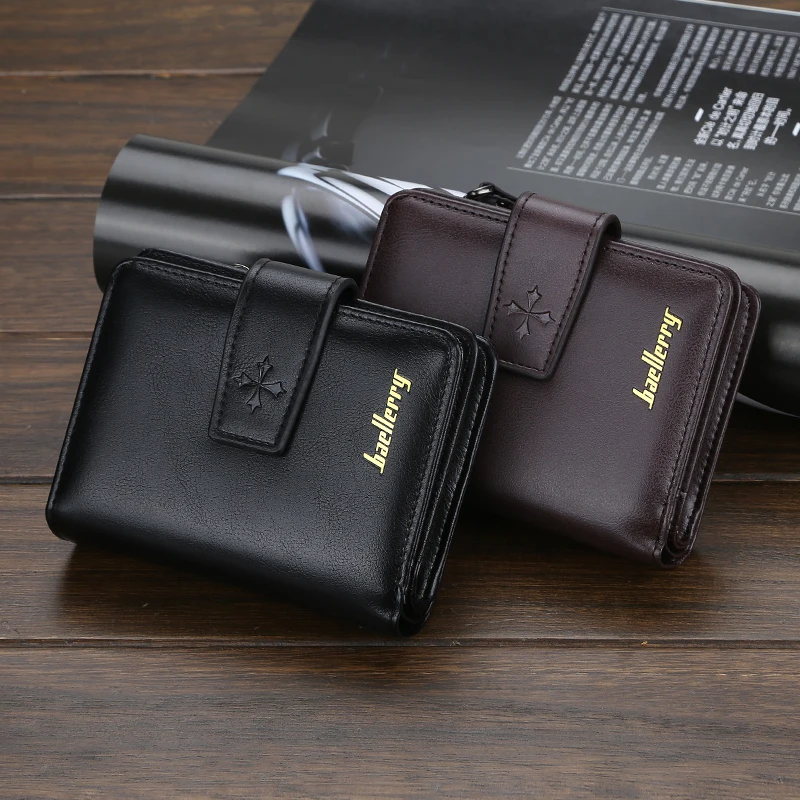 Trendy Buckle Men's Wallet, Short Wallet in a Simple Street Style, Fashionable Men's Accessory with Multiple Card Slots, Multifunctional Large-Capacity Men's Short Wallet