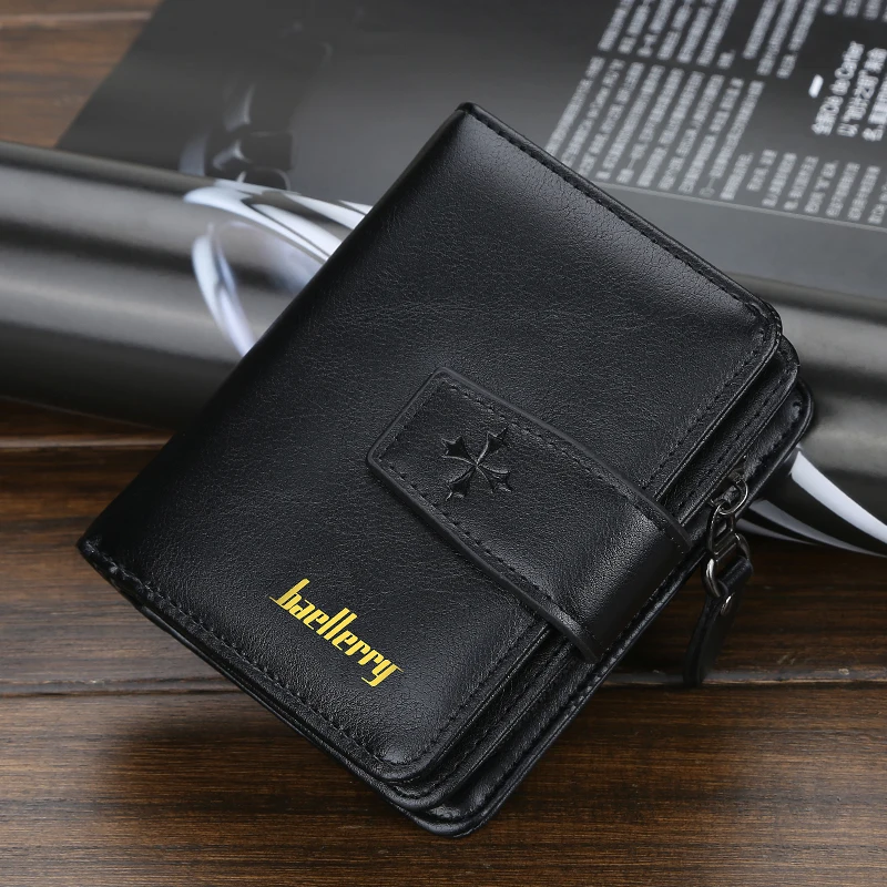 Trendy Buckle Men's Wallet, Short Wallet in a Simple Street Style, Fashionable Men's Accessory with Multiple Card Slots, Multifunctional Large-Capacity Men's Short Wallet
