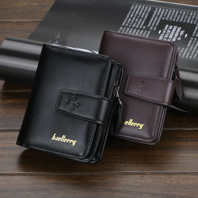 Trendy Buckle Men's Wallet, Short Wallet in a Simple Street Style, Fashionable Men's Accessory with Multiple Card Slots, Multifunctional Large-Capacity Men's Short Wallet