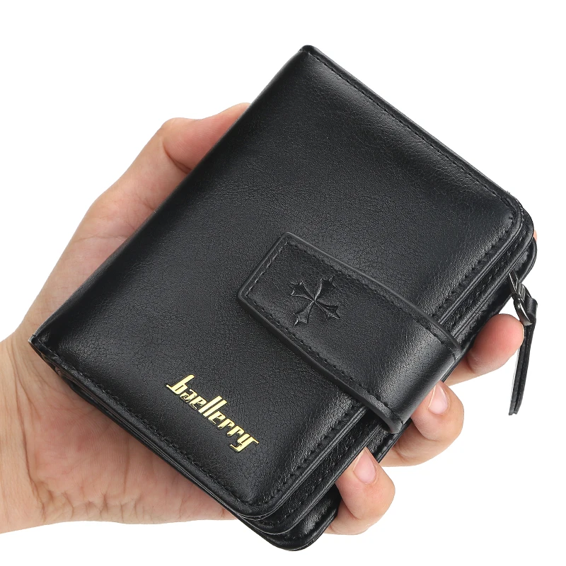 Trendy Buckle Men's Wallet, Short Wallet in a Simple Street Style, Fashionable Men's Accessory with Multiple Card Slots, Multifunctional Large-Capacity Men's Short Wallet