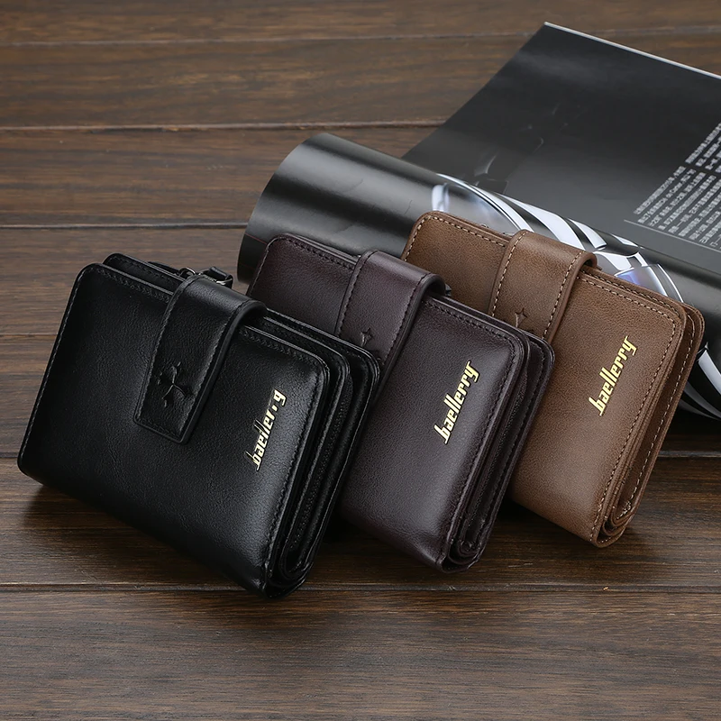 Trendy Buckle Men's Wallet, Short Wallet in a Simple Street Style, Fashionable Men's Accessory with Multiple Card Slots, Multifunctional Large-Capacity Men's Short Wallet