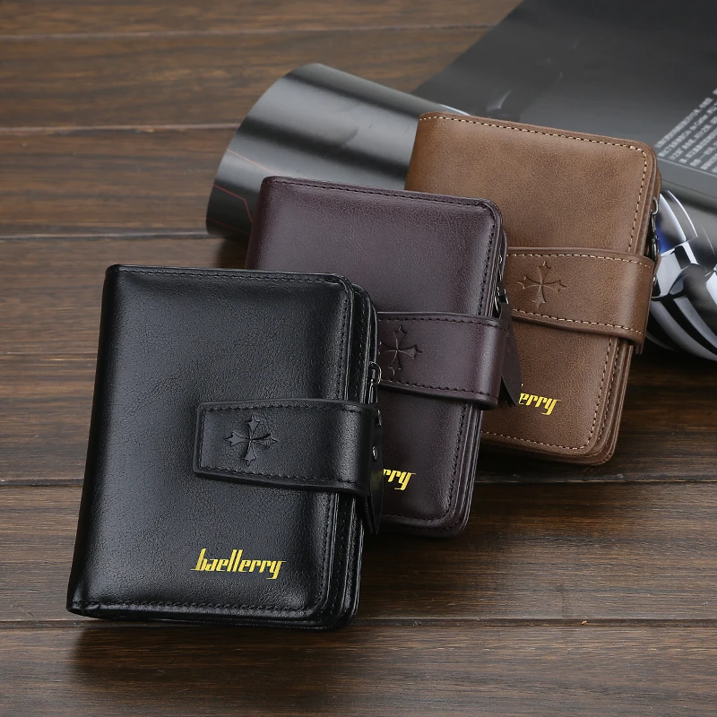 Trendy Buckle Men's Wallet, Short Wallet in a Simple Street Style, Fashionable Men's Accessory with Multiple Card Slots, Multifunctional Large-Capacity Men's Short Wallet