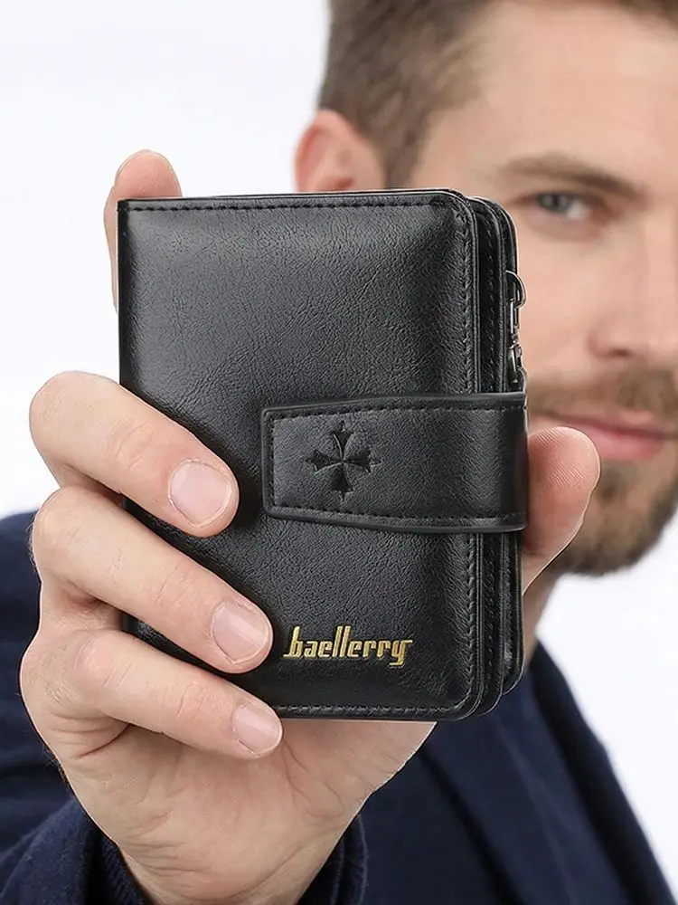 Trendy Buckle Men's Wallet, Short Wallet in a Simple Street Style, Fashionable Men's Accessory with Multiple Card Slots, Multifunctional Large-Capacity Men's Short Wallet