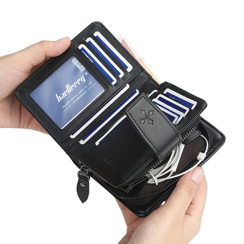 Trendy Buckle Men's Wallet, Short Wallet in a Simple Street Style, Fashionable Men's Accessory with Multiple Card Slots, Multifunctional Large-Capacity Men's Short Wallet