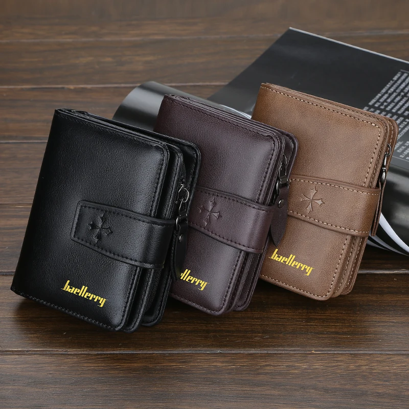 Trendy Buckle Men's Wallet, Short Wallet in a Simple Street Style, Fashionable Men's Accessory with Multiple Card Slots, Multifunctional Large-Capacity Men's Short Wallet