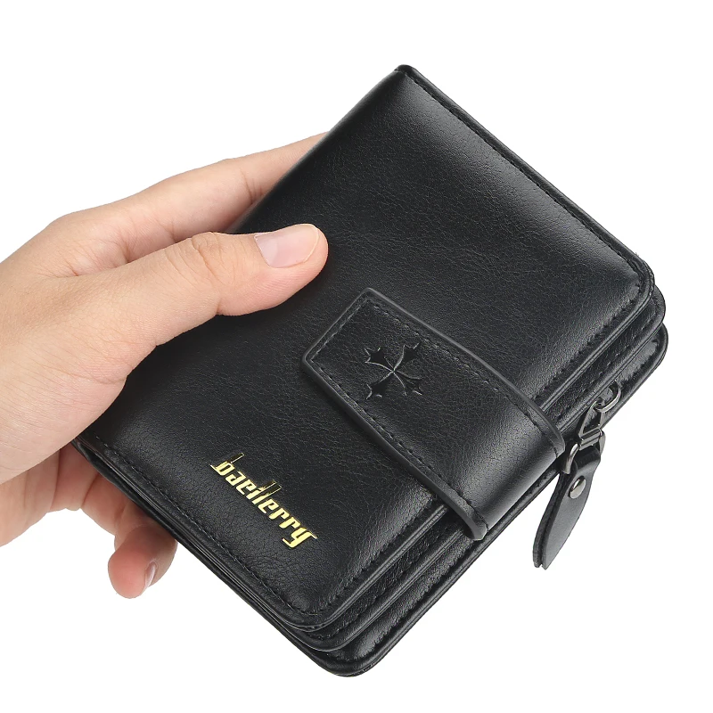 Trendy Buckle Men's Wallet, Short Wallet in a Simple Street Style, Fashionable Men's Accessory with Multiple Card Slots, Multifunctional Large-Capacity Men's Short Wallet