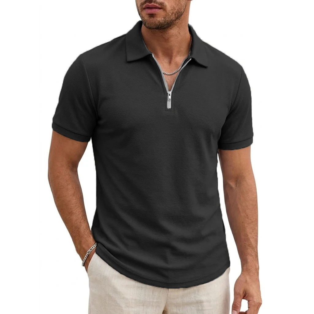 Men's Short Sleeve T-Shirts Summer Casual Shirts for Men Lightweight Zipprt Short Polo Shirt Zip Top Shirts for Work Athletic