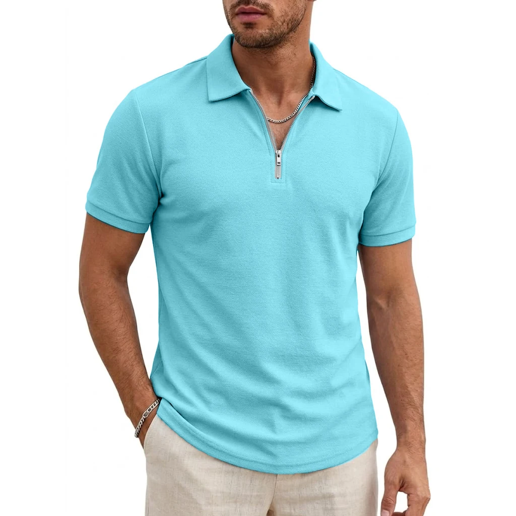 Men's Short Sleeve T-Shirts Summer Casual Shirts for Men Lightweight Zipprt Short Polo Shirt Zip Top Shirts for Work Athletic