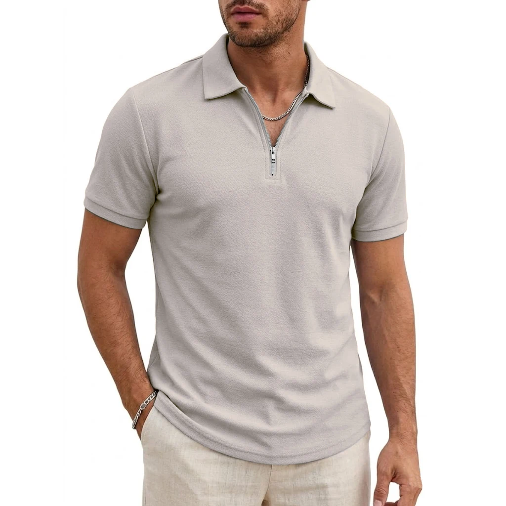 Men's Short Sleeve T-Shirts Summer Casual Shirts for Men Lightweight Zipprt Short Polo Shirt Zip Top Shirts for Work Athletic