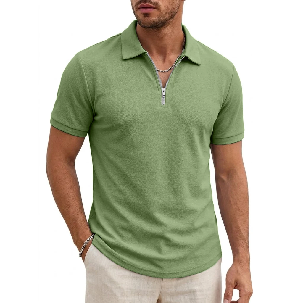 Men's Short Sleeve T-Shirts Summer Casual Shirts for Men Lightweight Zipprt Short Polo Shirt Zip Top Shirts for Work Athletic