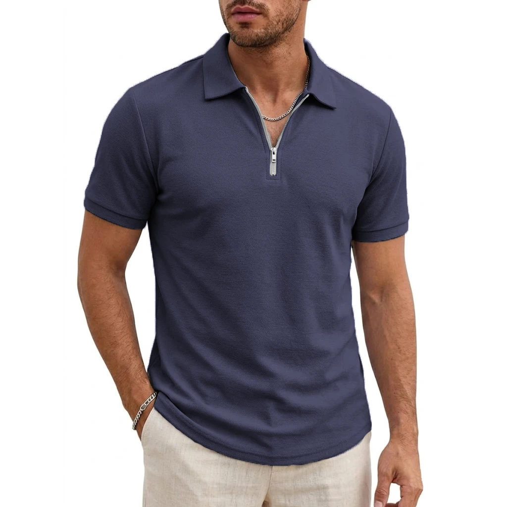 Men's Short Sleeve T-Shirts Summer Casual Shirts for Men Lightweight Zipprt Short Polo Shirt Zip Top Shirts for Work Athletic