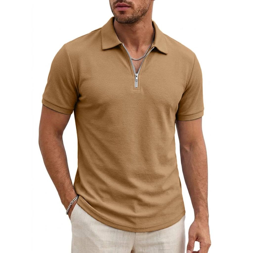 Men's Short Sleeve T-Shirts Summer Casual Shirts for Men Lightweight Zipprt Short Polo Shirt Zip Top Shirts for Work Athletic