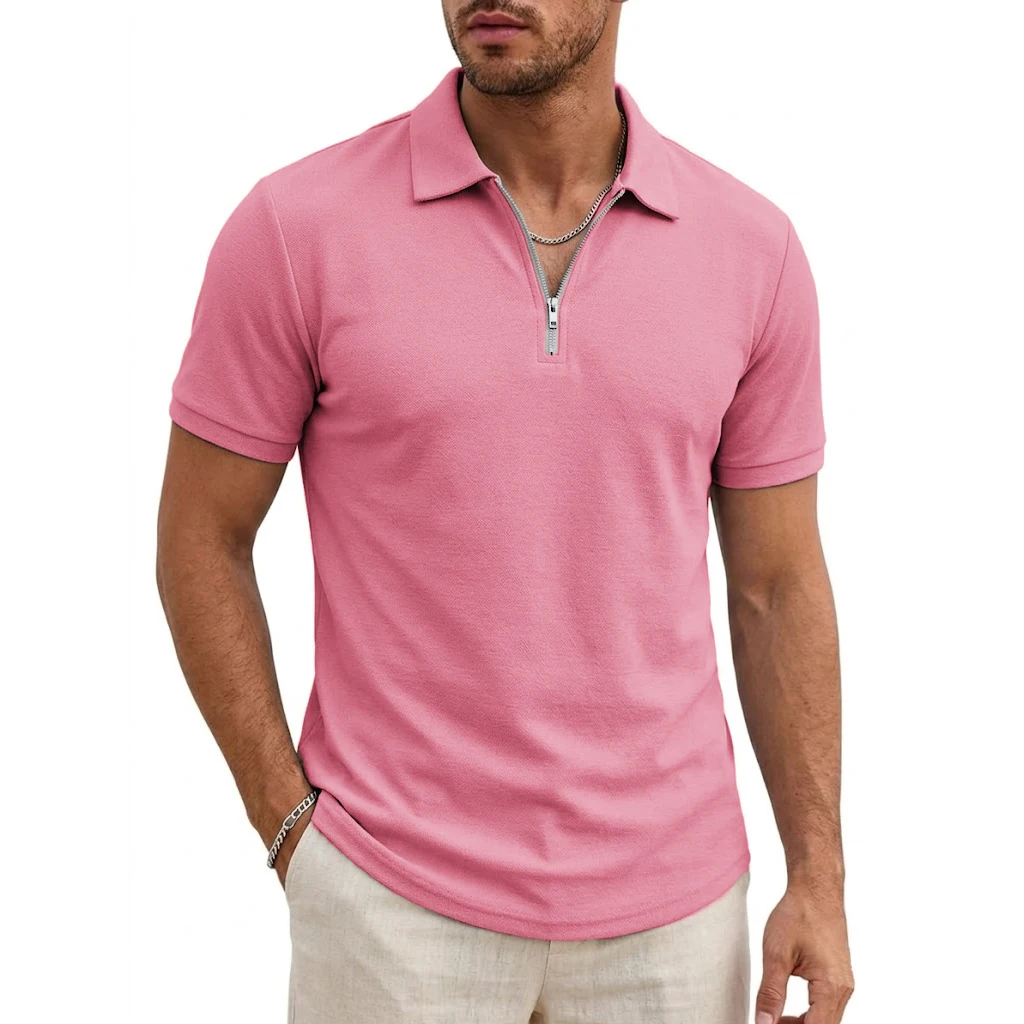 Men's Short Sleeve T-Shirts Summer Casual Shirts for Men Lightweight Zipprt Short Polo Shirt Zip Top Shirts for Work Athletic