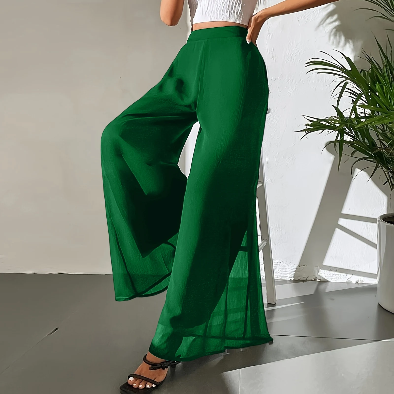 New Mom's Loose Pants Summer Fashion Versatile Ice Silk Chiffon Wide Legged Pants Women's Straight Casual 9-point Trousers