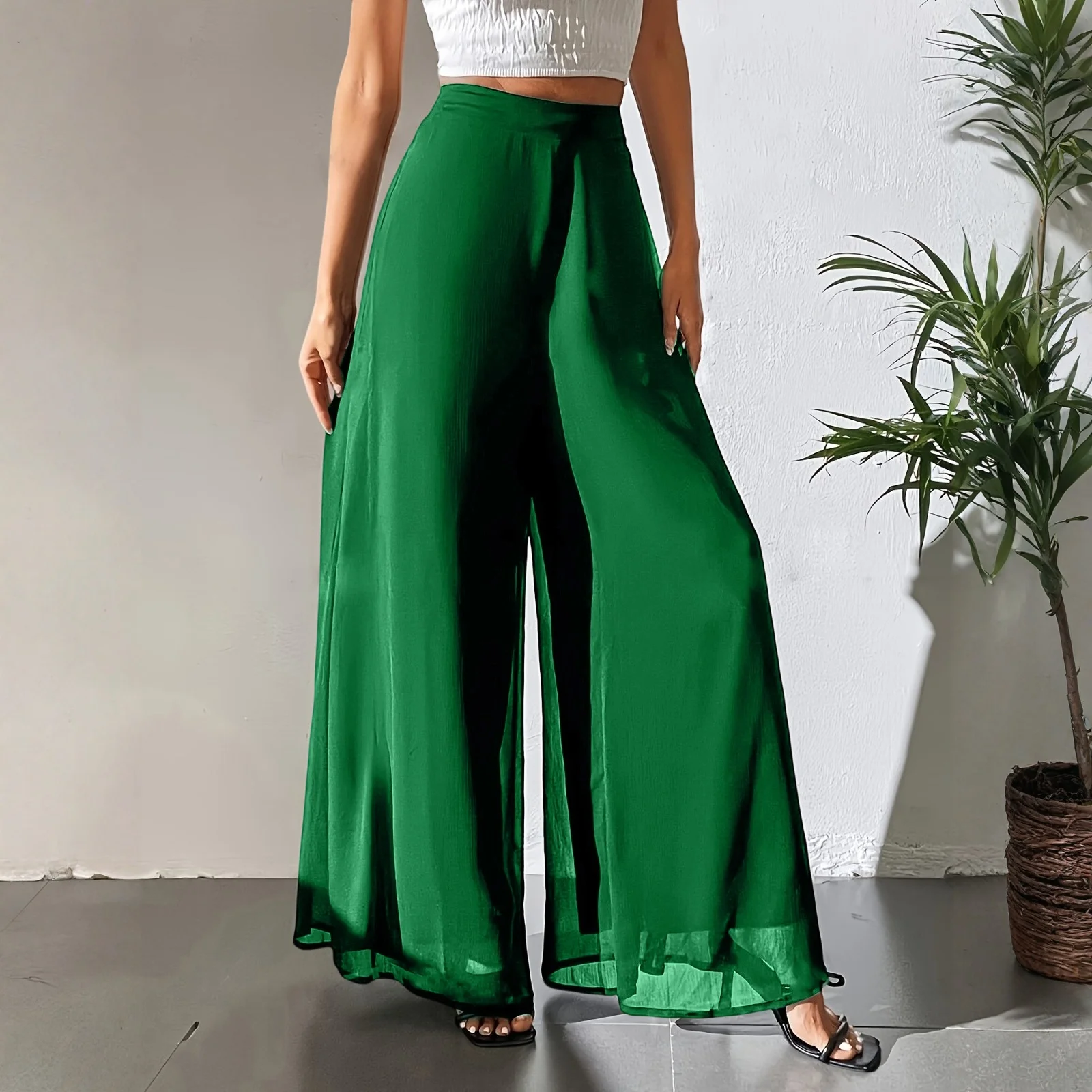 New Mom's Loose Pants Summer Fashion Versatile Ice Silk Chiffon Wide Legged Pants Women's Straight Casual 9-point Trousers