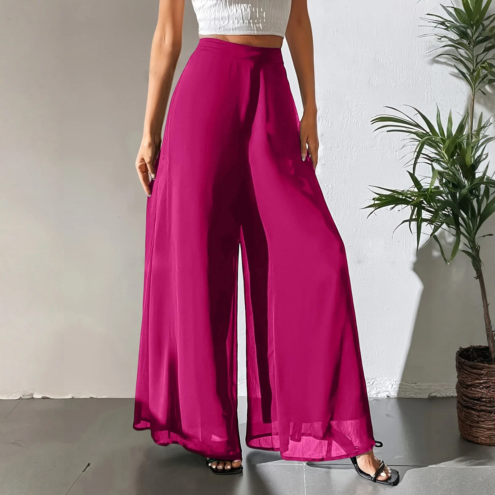 New Mom's Loose Pants Summer Fashion Versatile Ice Silk Chiffon Wide Legged Pants Women's Straight Casual 9-point Trousers