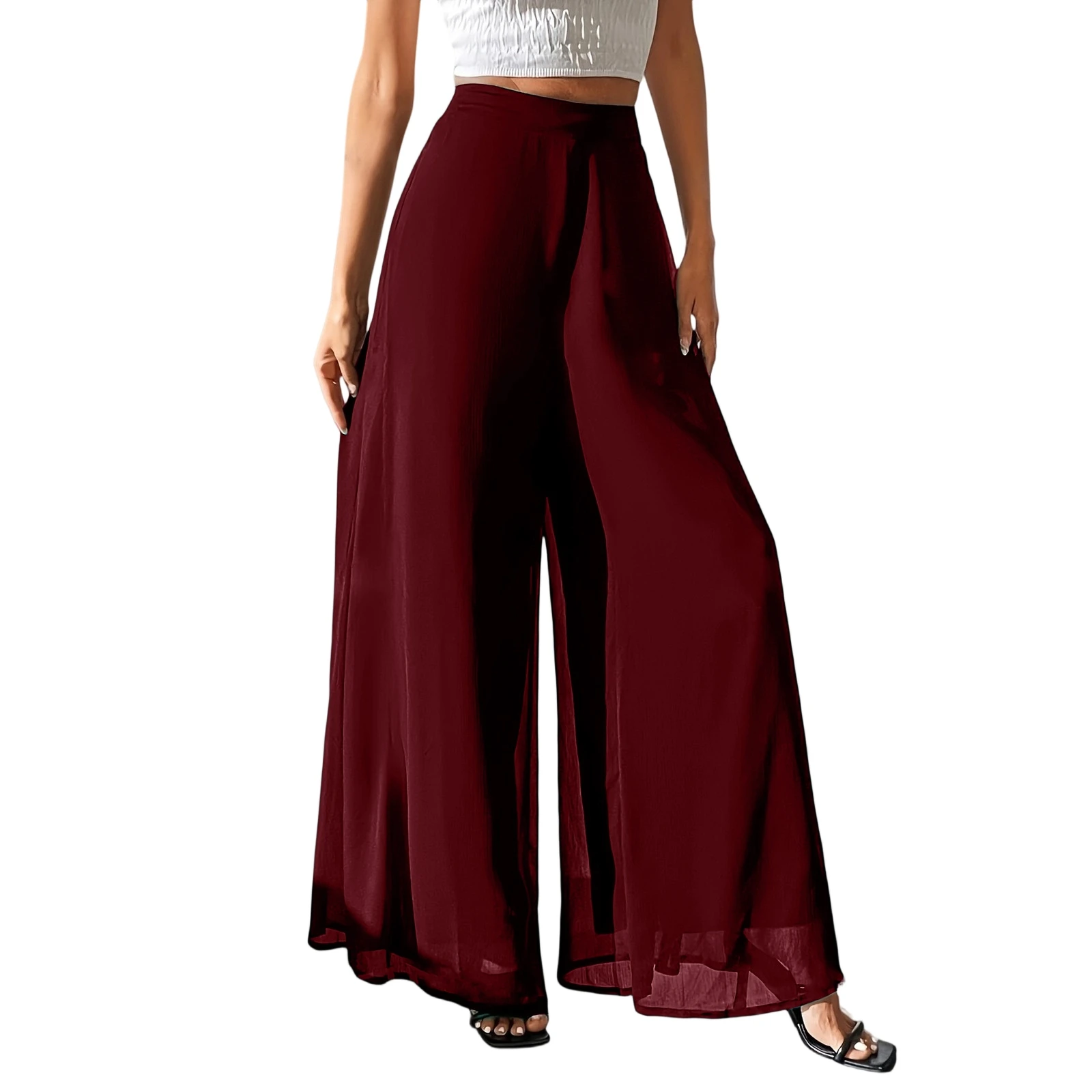 New Mom's Loose Pants Summer Fashion Versatile Ice Silk Chiffon Wide Legged Pants Women's Straight Casual 9-point Trousers
