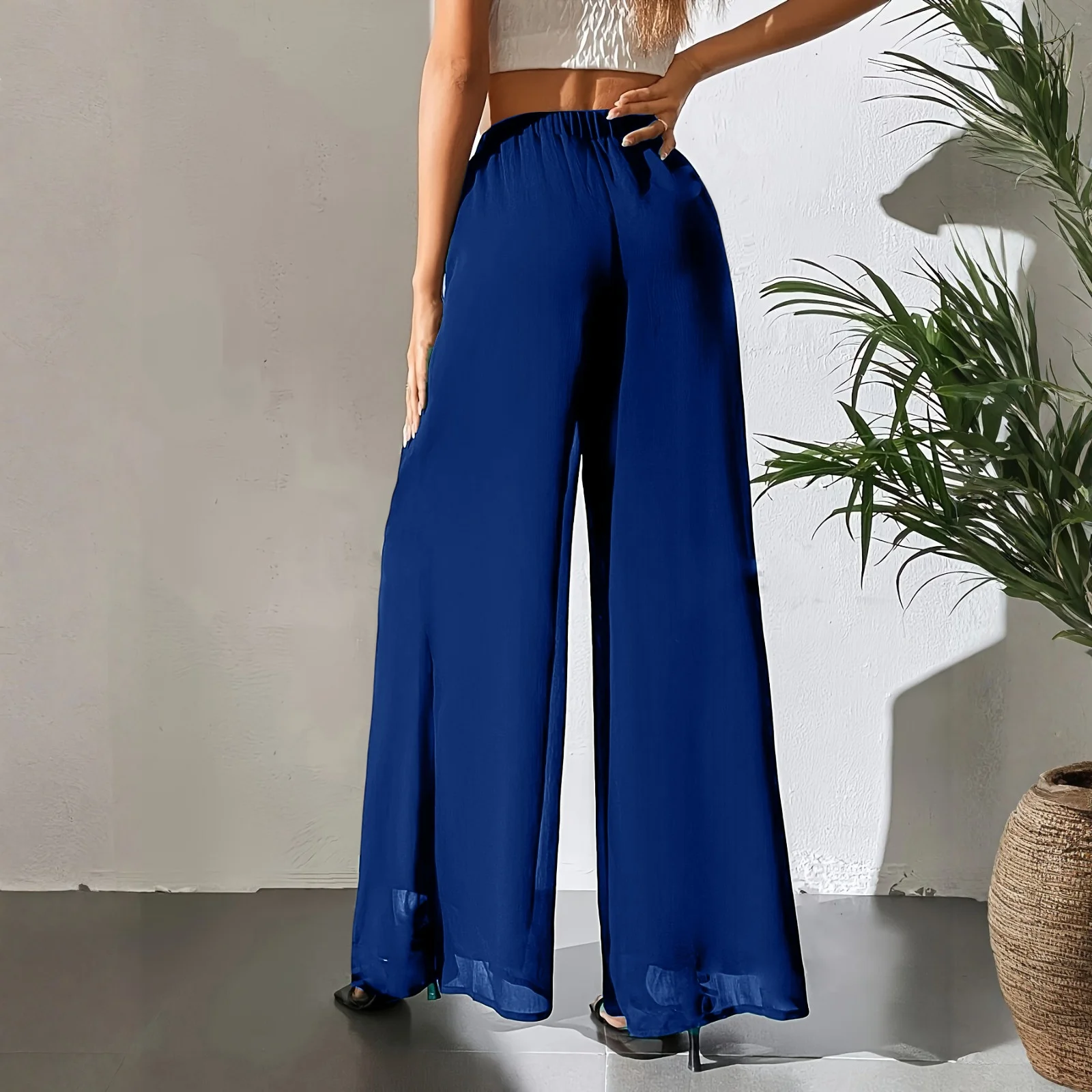 New Mom's Loose Pants Summer Fashion Versatile Ice Silk Chiffon Wide Legged Pants Women's Straight Casual 9-point Trousers