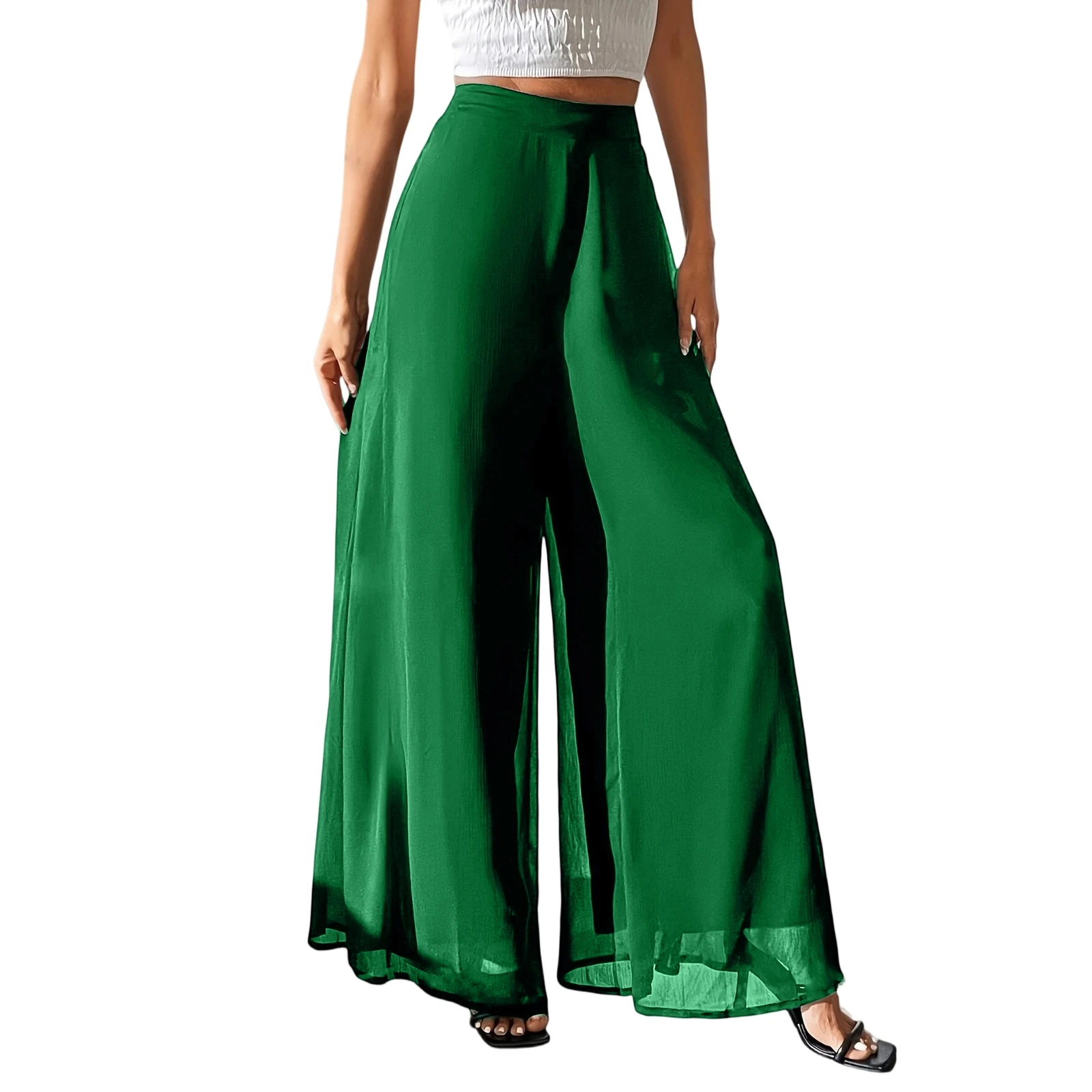 New Mom's Loose Pants Summer Fashion Versatile Ice Silk Chiffon Wide Legged Pants Women's Straight Casual 9-point Trousers