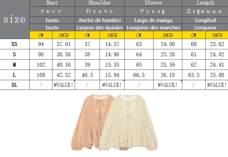 Women Chic Elegant Blouse Woman Casual Layered Fashion Spring Flare Sleeve Pleated Shirt Female O-Neck Shirt