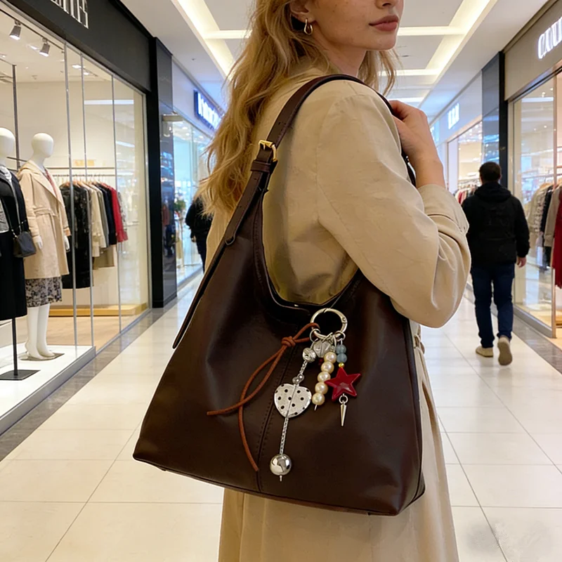 Elegant Shoulder Underarm Bags with Pendant Solid Color Synthetic Leather Handbags for Women Everyday Travel Shopping, Parties