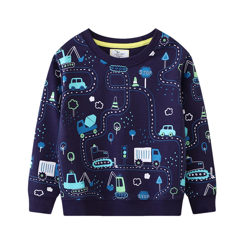 Jumping Meters 2-7T Boys & Girls Long Sleeve Hooded Sweatshirt Car Theme Baby Sport Shirt Autumn Spring Pullover Top