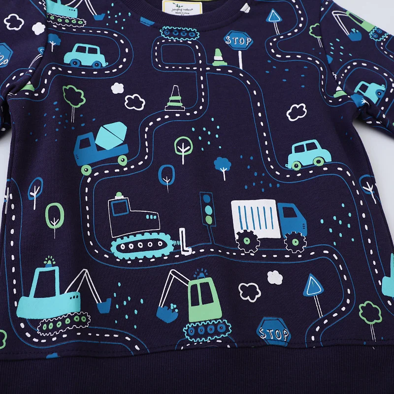 Jumping Meters 2-7T Boys & Girls Long Sleeve Hooded Sweatshirt Car Theme Baby Sport Shirt Autumn Spring Pullover Top