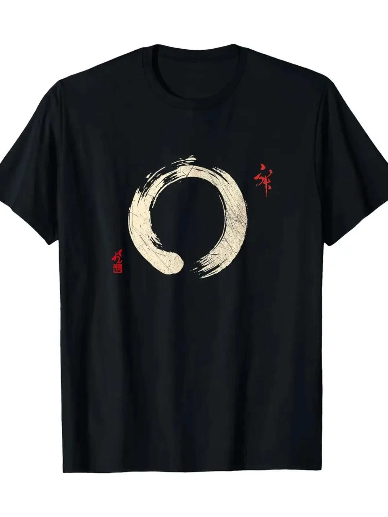 100% Cotton Summer Men's T Shirt Soft Comfortable Fabric Japanese Zen Enso Circle Gagulamao Pattern Suitable Daily Casual Wear