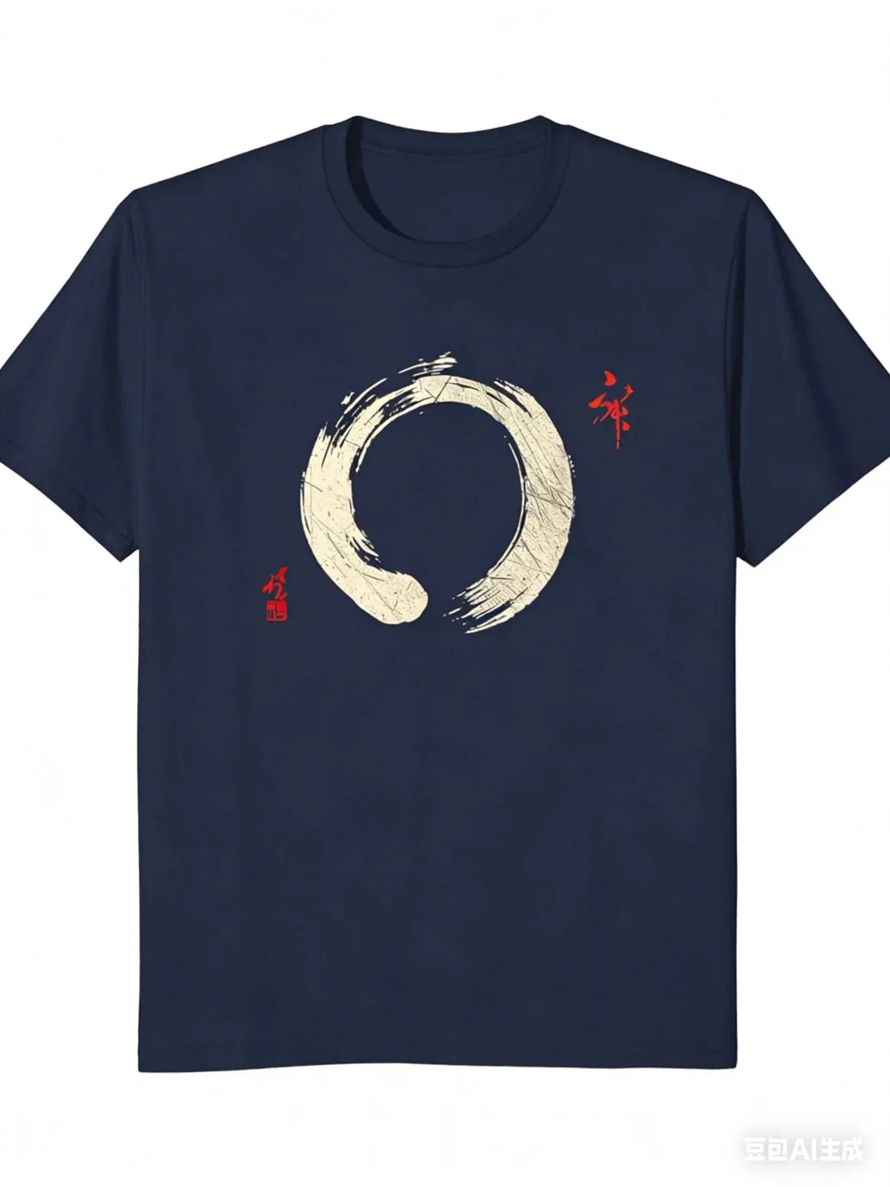 100% Cotton Summer Men's T Shirt Soft Comfortable Fabric Japanese Zen Enso Circle Gagulamao Pattern Suitable Daily Casual Wear