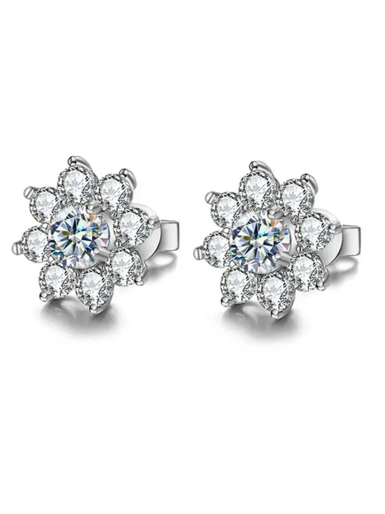 Gorgeous 0.5CT Moissanite Diamond Flower Earrings for Women Solitaire Eternity Wedding Party Luxury Jewelry