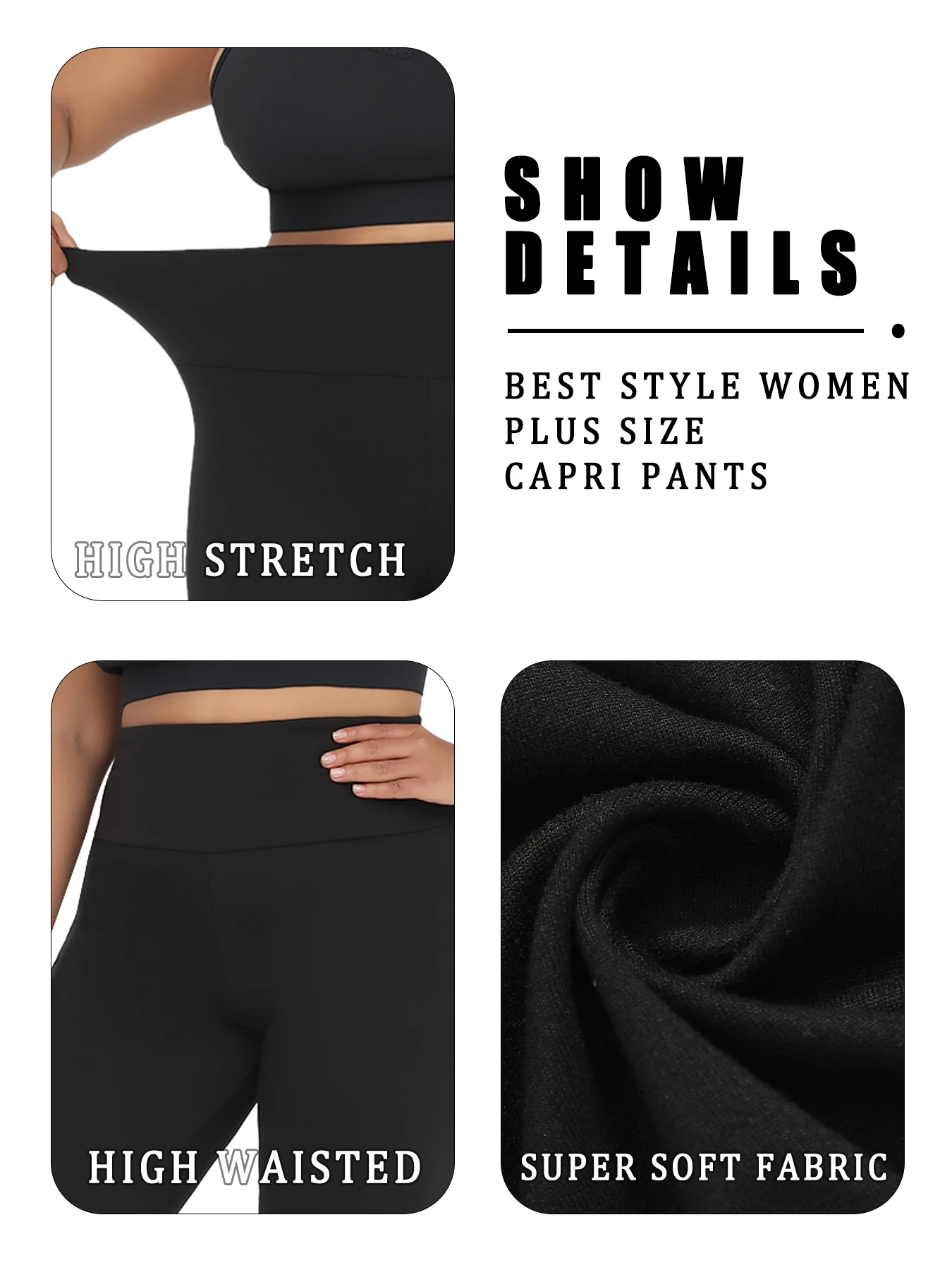 Plus Size High Waisted Yoga Pants for Women Capri Pants Super Soft No See Through Workout Running Home Lounge Leggings