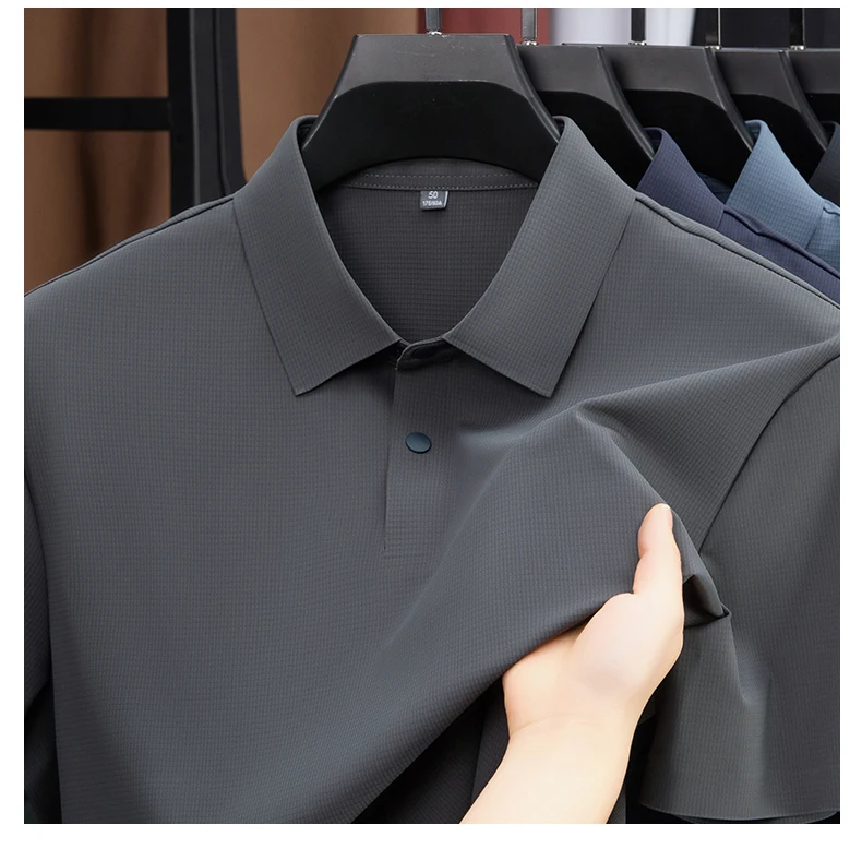 Brand Clothing 2026 New Men's Summer Polyamide Spandex Fabric Polo Shirt High Stretch Ice Silk Breathable Cool Touch Tops Male